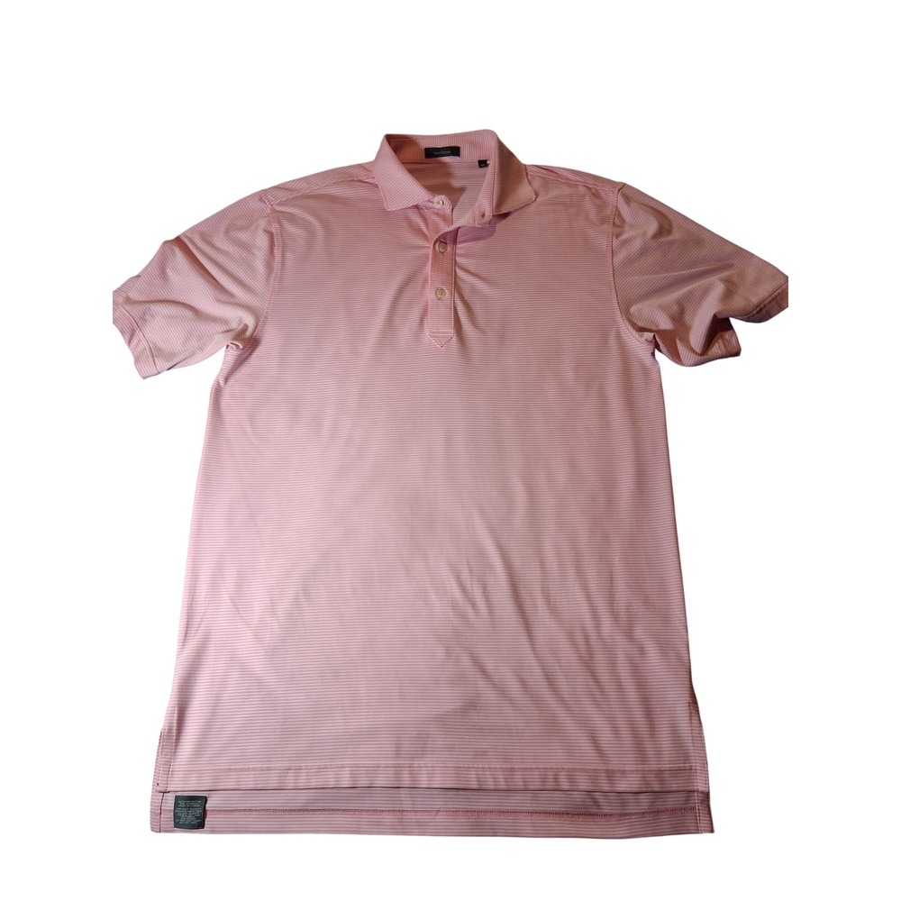 Turtleson Mens Pink Striped Performance Golf Polo Shirt Size Medium Short Sleeve